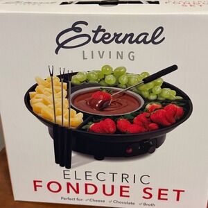Eternal Living Electric Fondue Set Stainless Steel Pot 4 Forks Divided Tray
